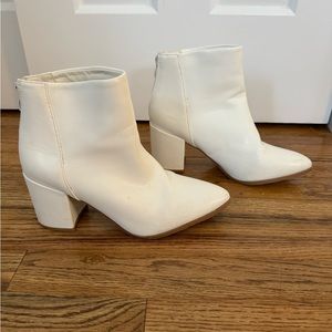 White Chunky Heel Point Toe Booties Boot